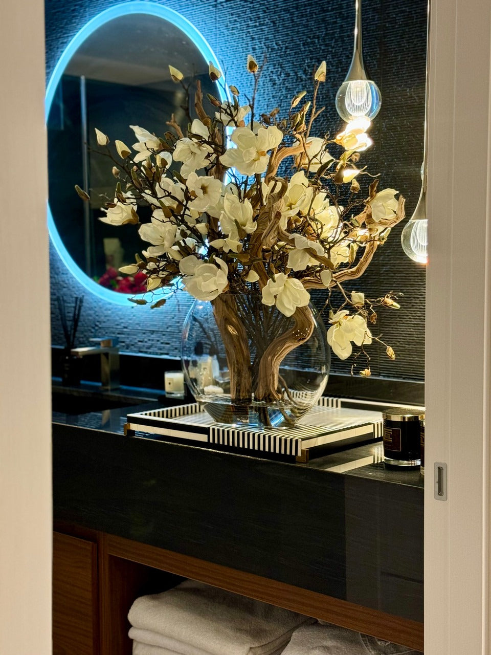 16″ Moon Vase With Magnolias