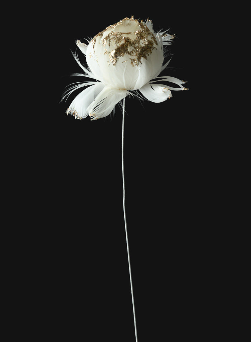 18in Long Glittered Gold Feather Opening Peony, Case of 6