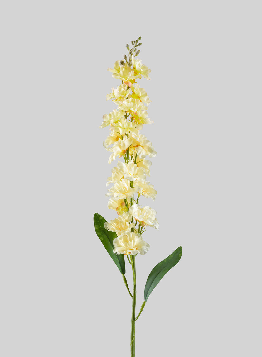 30in Long Real Look Cream Delphinium Full Bloom Stem