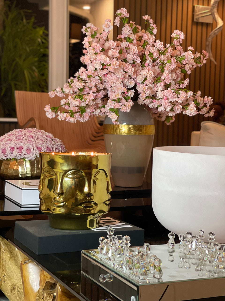 Goddess Vase with Pink Cherry Blossoms