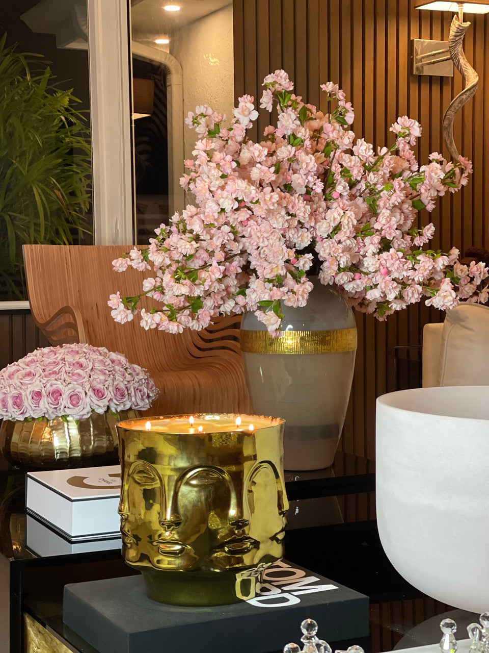 Goddess Vase with Pink Cherry Blossoms