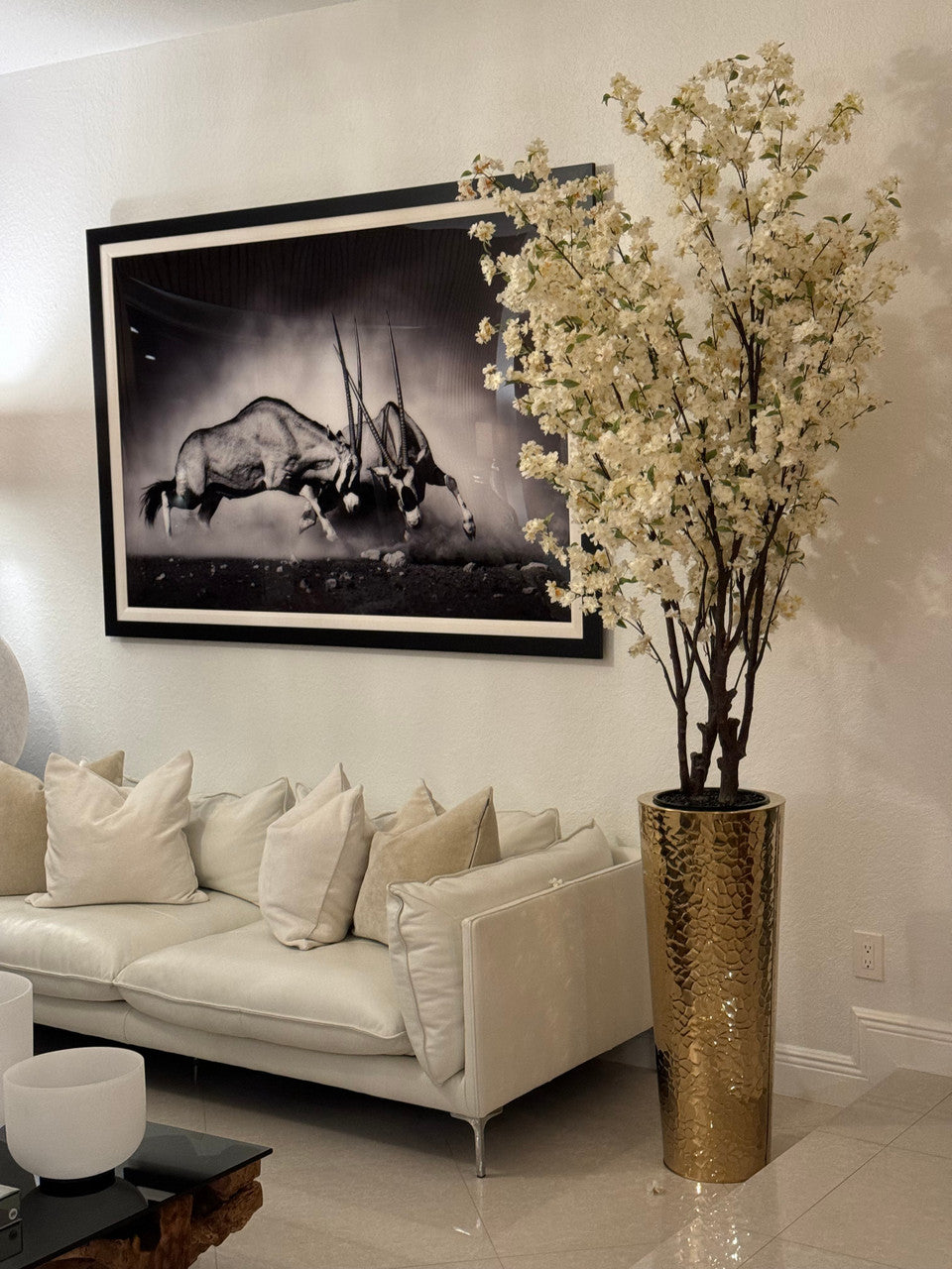 Cherry Blossom Tree in Large Gold Hammered Planter