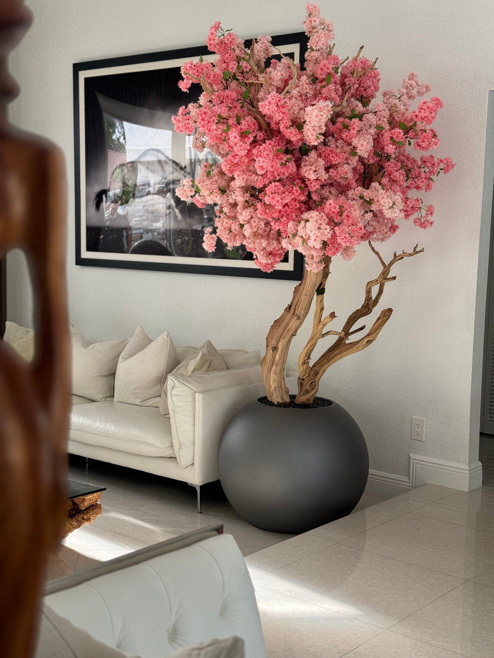 Matte Gun Metal Globe with Custom Made Two Tone Made Cherry Blossom Tree
