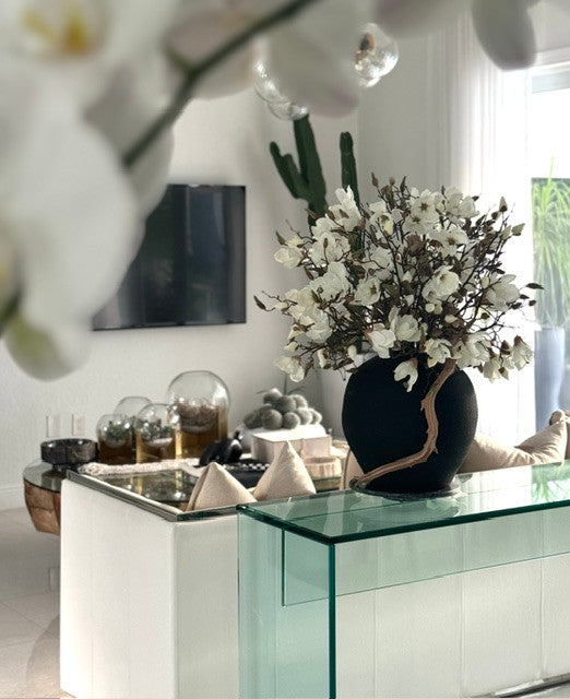 Black Konos Vase with White Magnolias