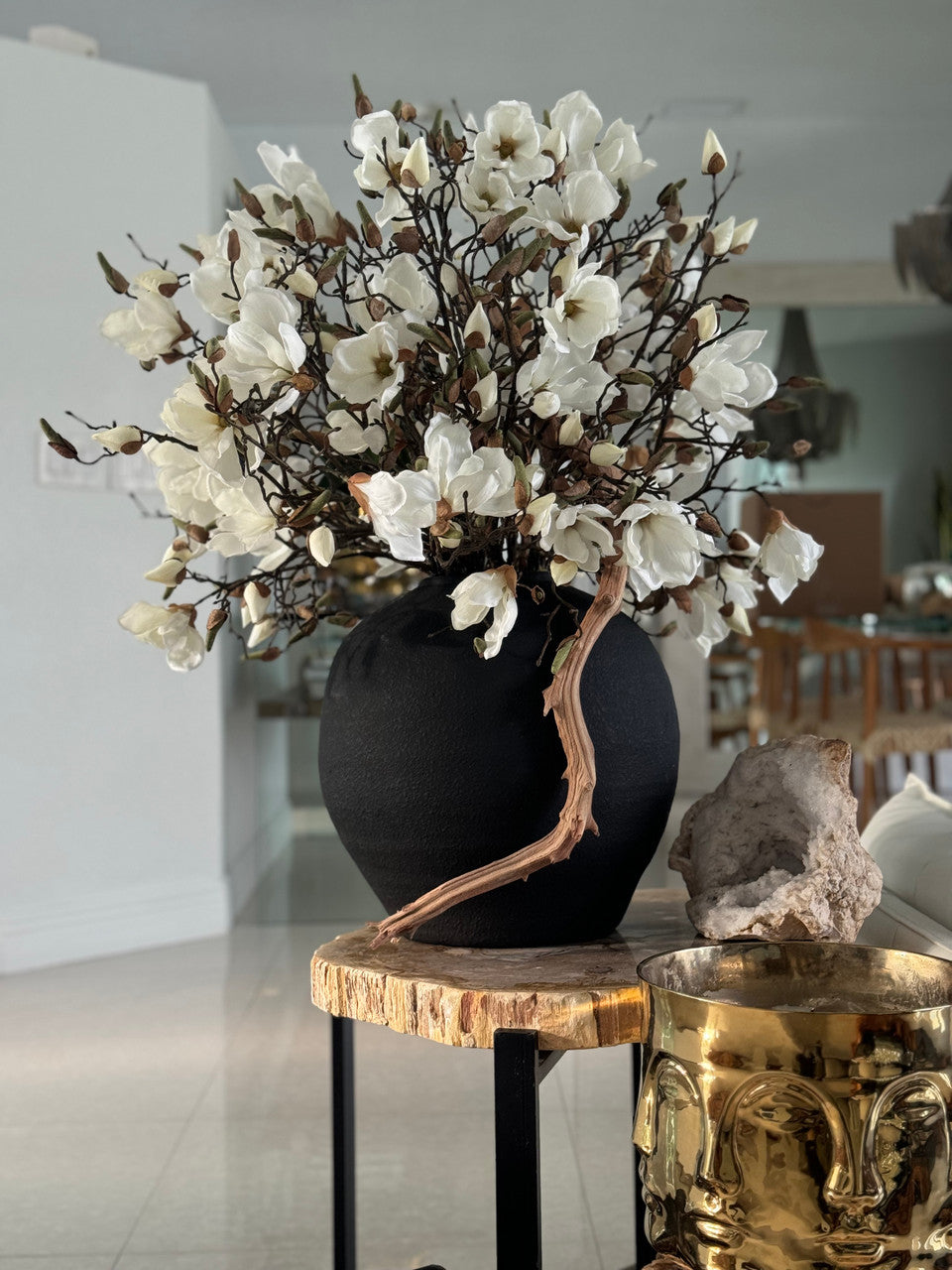 Black Konos Vase with White Magnolias