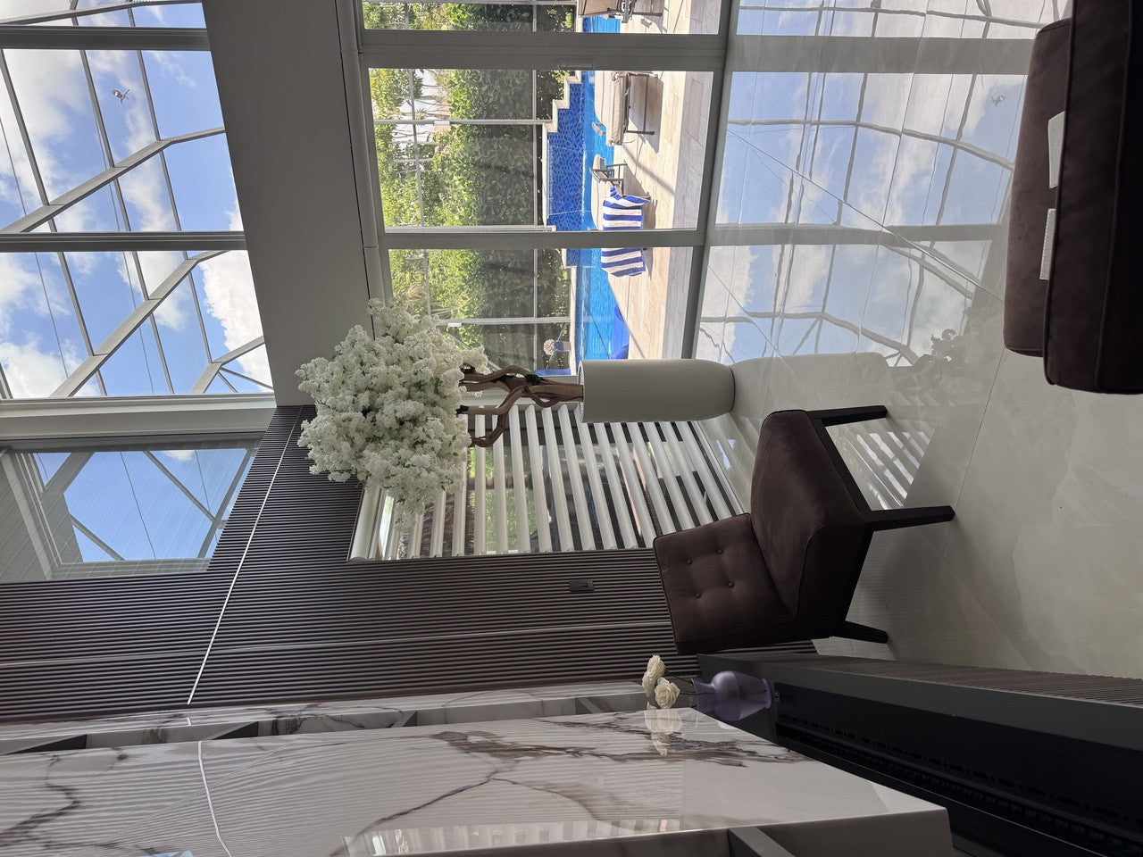 Matte Beige St. Tropez Planter with Custom Made White Cherry Blossom Tree