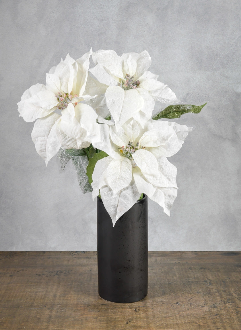 26in Long Glitter Frost Poinsettia Spray