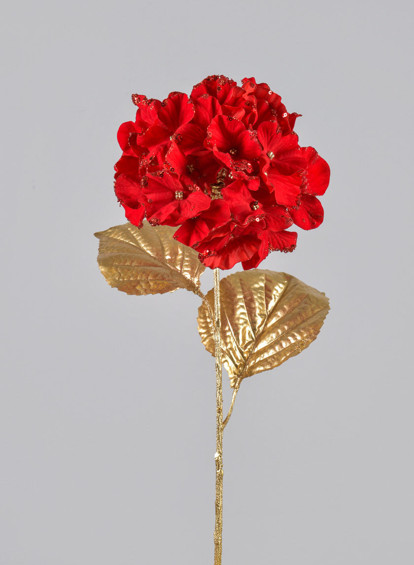 26in Long Red Hydrangea Spray