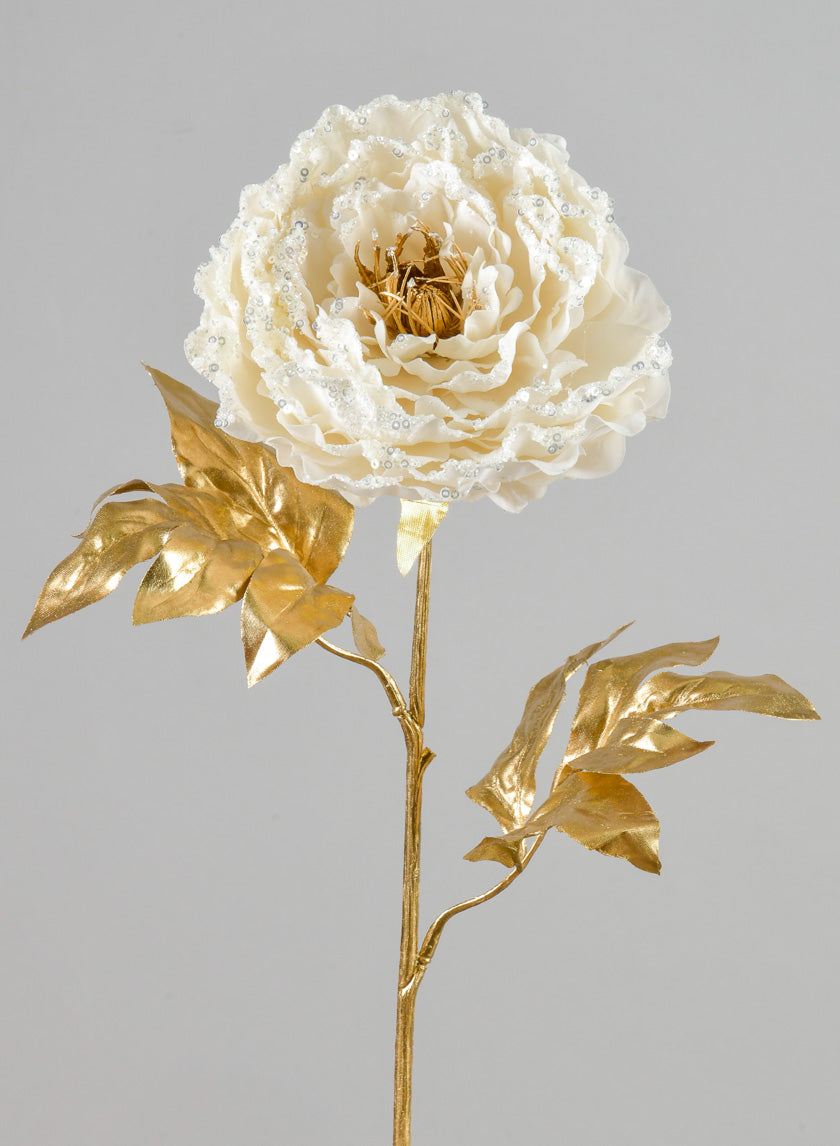 16in Long White Peony Spray