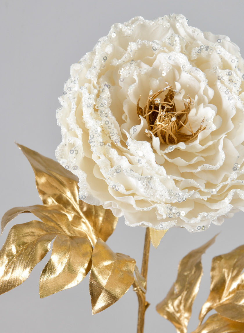 16in Long White Peony Spray