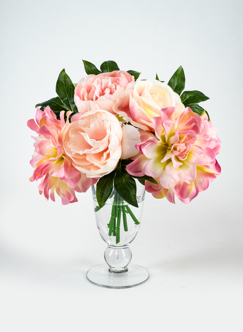 11in Long Peony, Dahlia, & Rose Bouquet