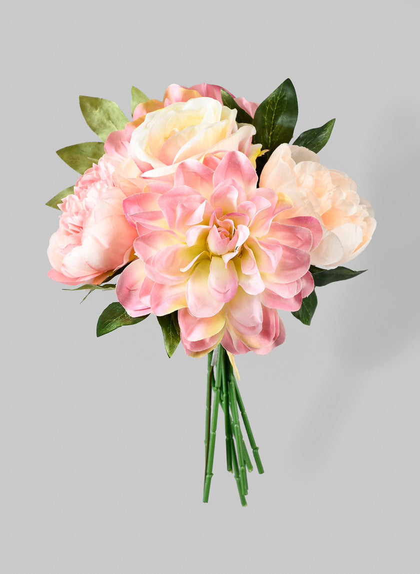 11in Long Peony, Dahlia, & Rose Bouquet