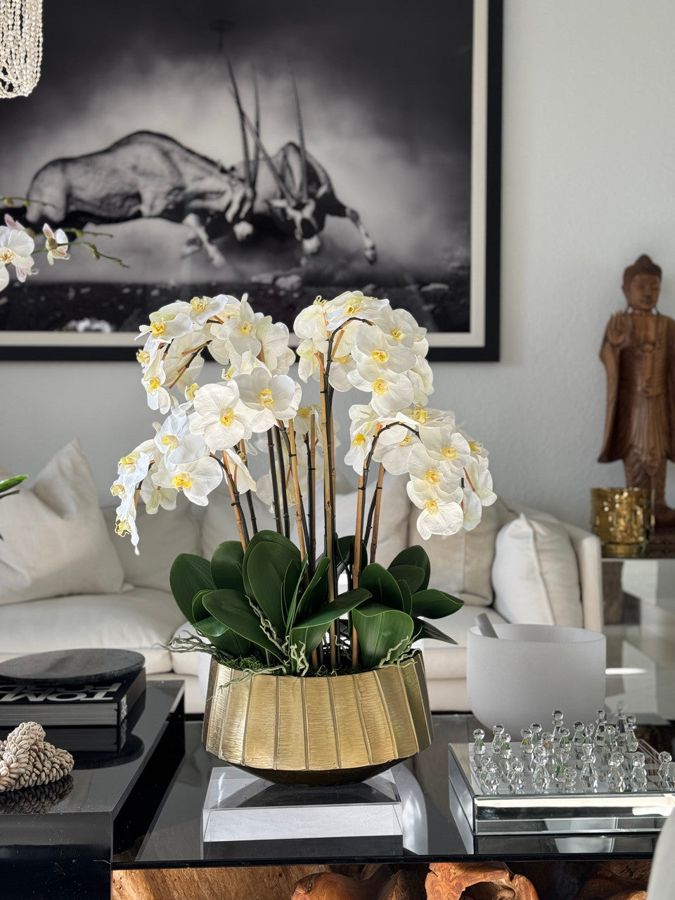 Helena Boat Planter with White Phaleanopsis Orchids