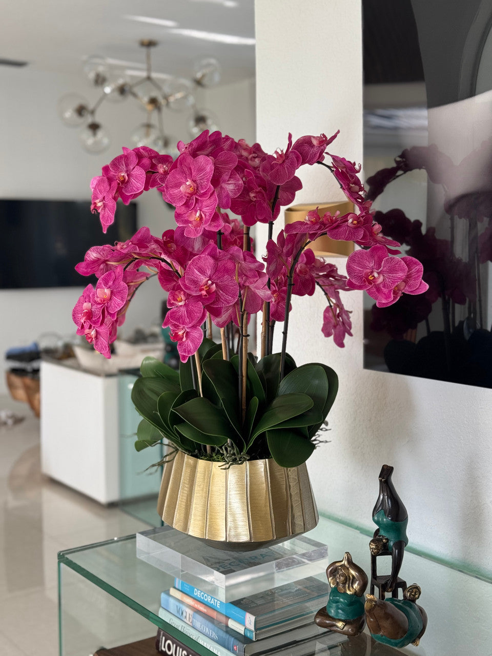 Helena Boat Planter with Pink Phaleanopsis Orchids
