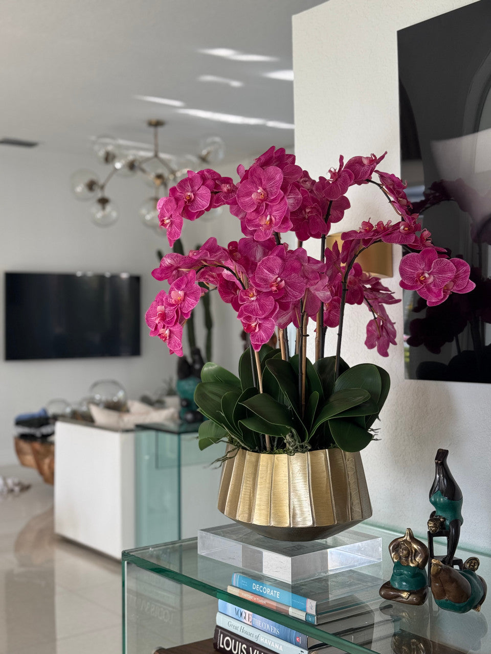 Helena Boat Planter with Pink Phaleanopsis Orchids