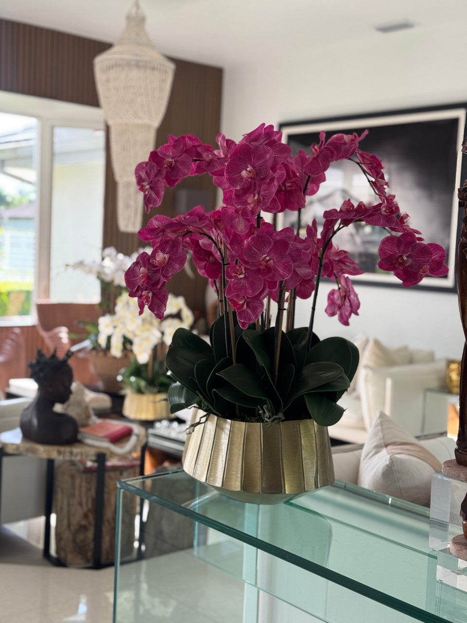 Helena Boat Planter with Pink Phaleanopsis Orchids