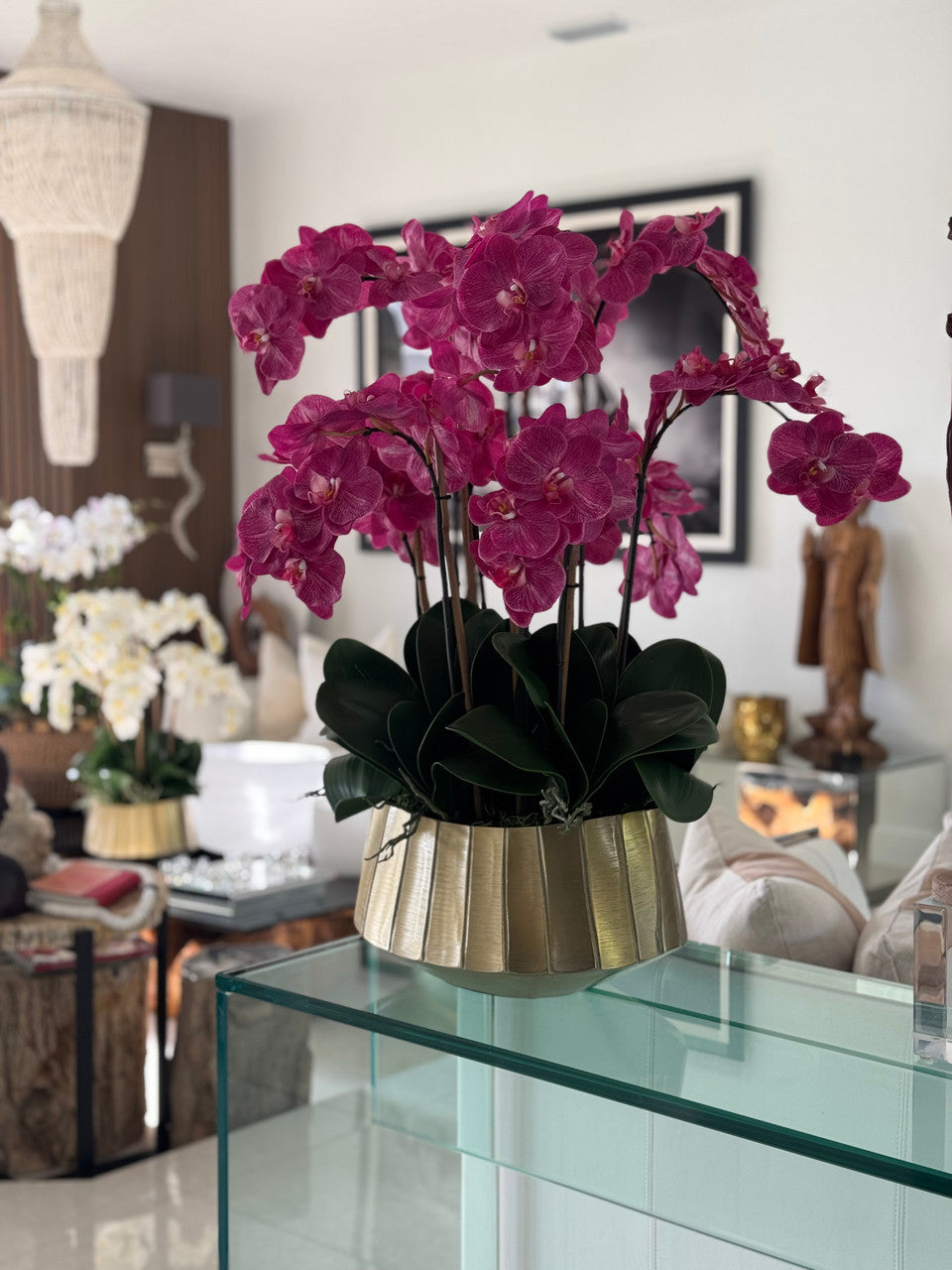 Helena Boat Planter with Pink Phaleanopsis Orchids