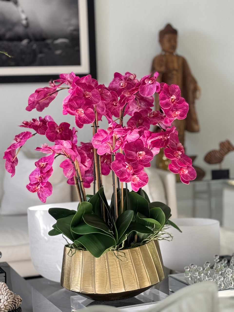 Helena Boat Planter with Pink Phaleanopsis Orchids