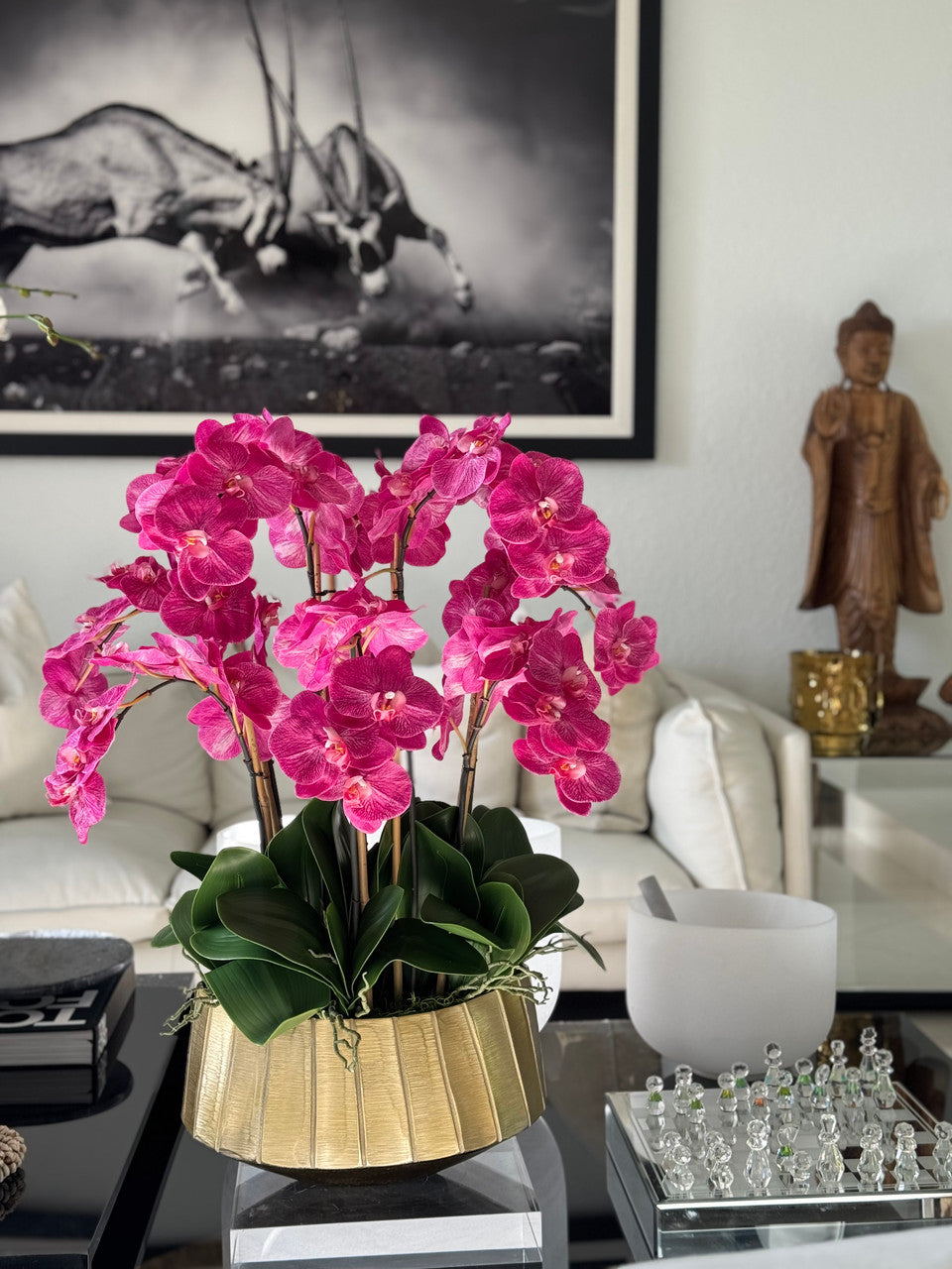 Helena Boat Planter with Pink Phaleanopsis Orchids
