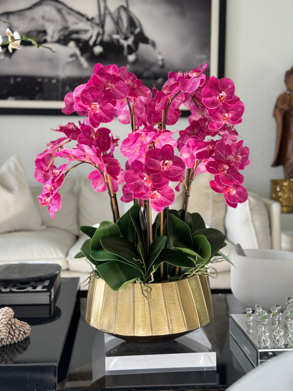 Helena Boat Planter with Pink Phaleanopsis Orchids