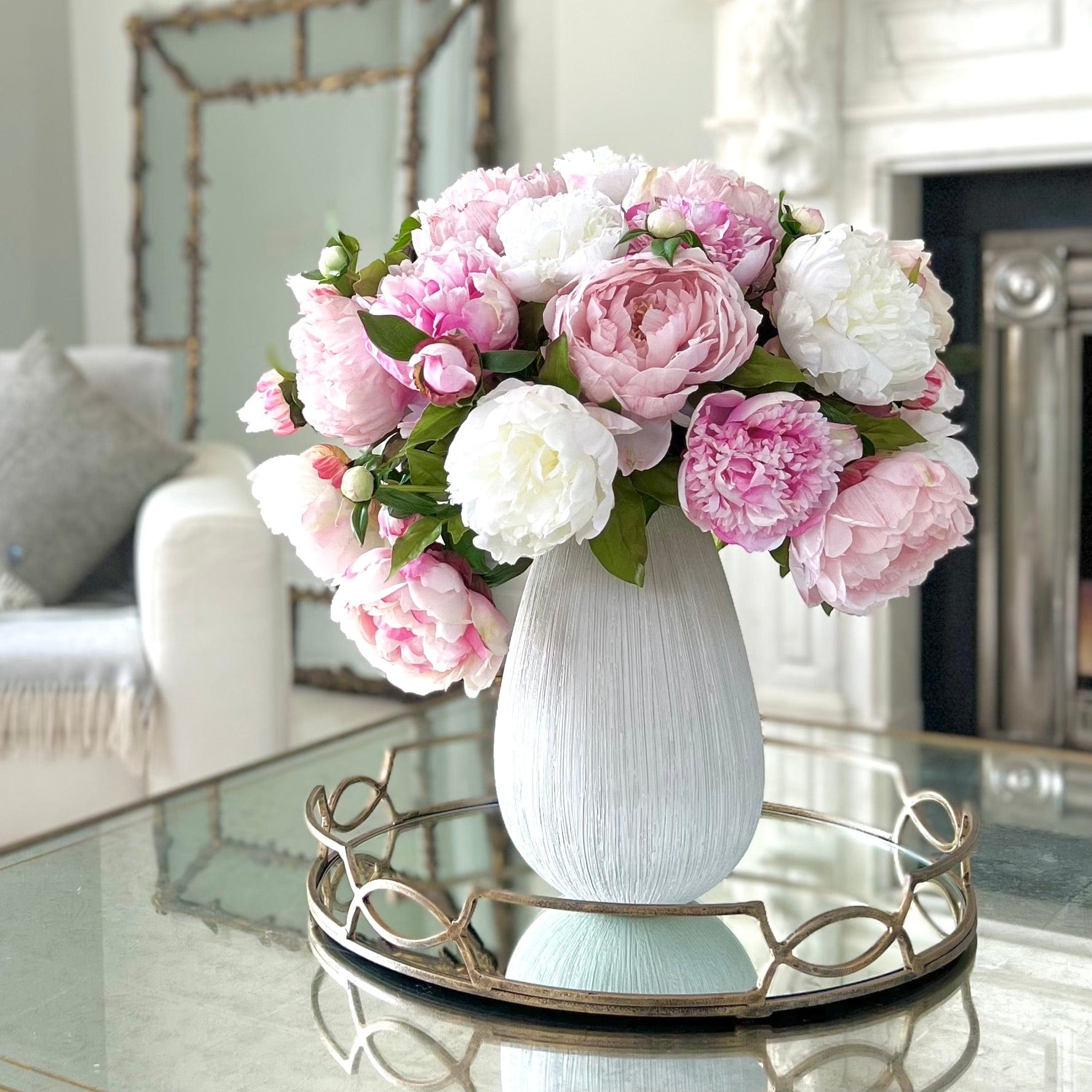 Artificial Pink & White Peony Bouquet