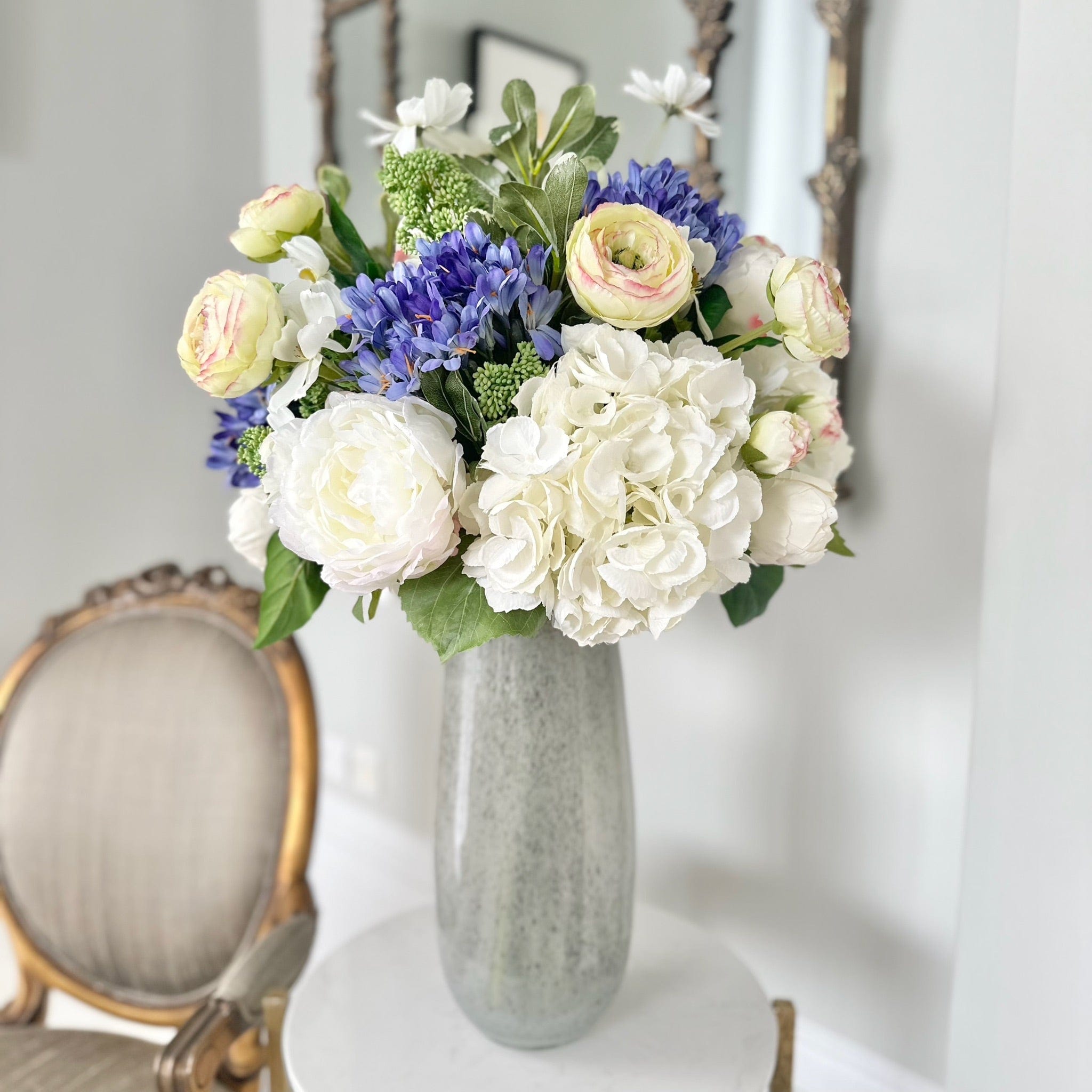 Blue & White Deluxe Artificial Flower Bouquet