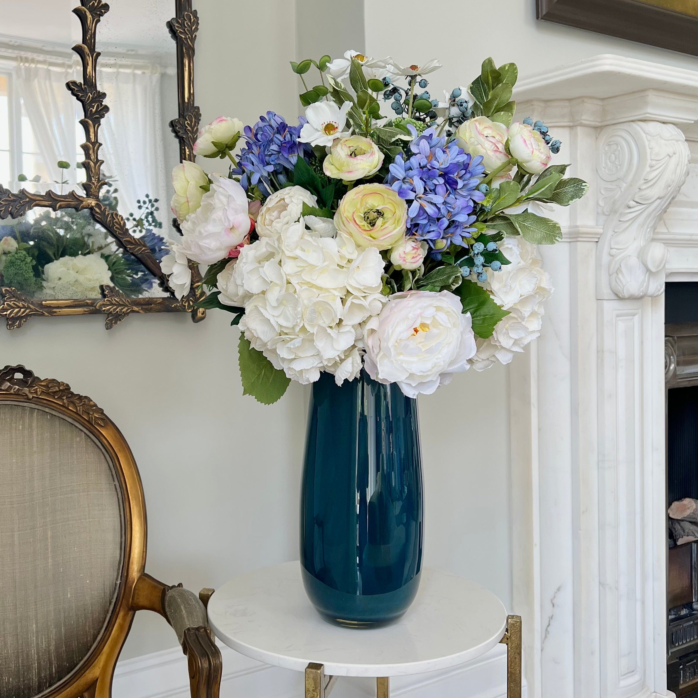 Blue & White Deluxe Artificial Flower Bouquet