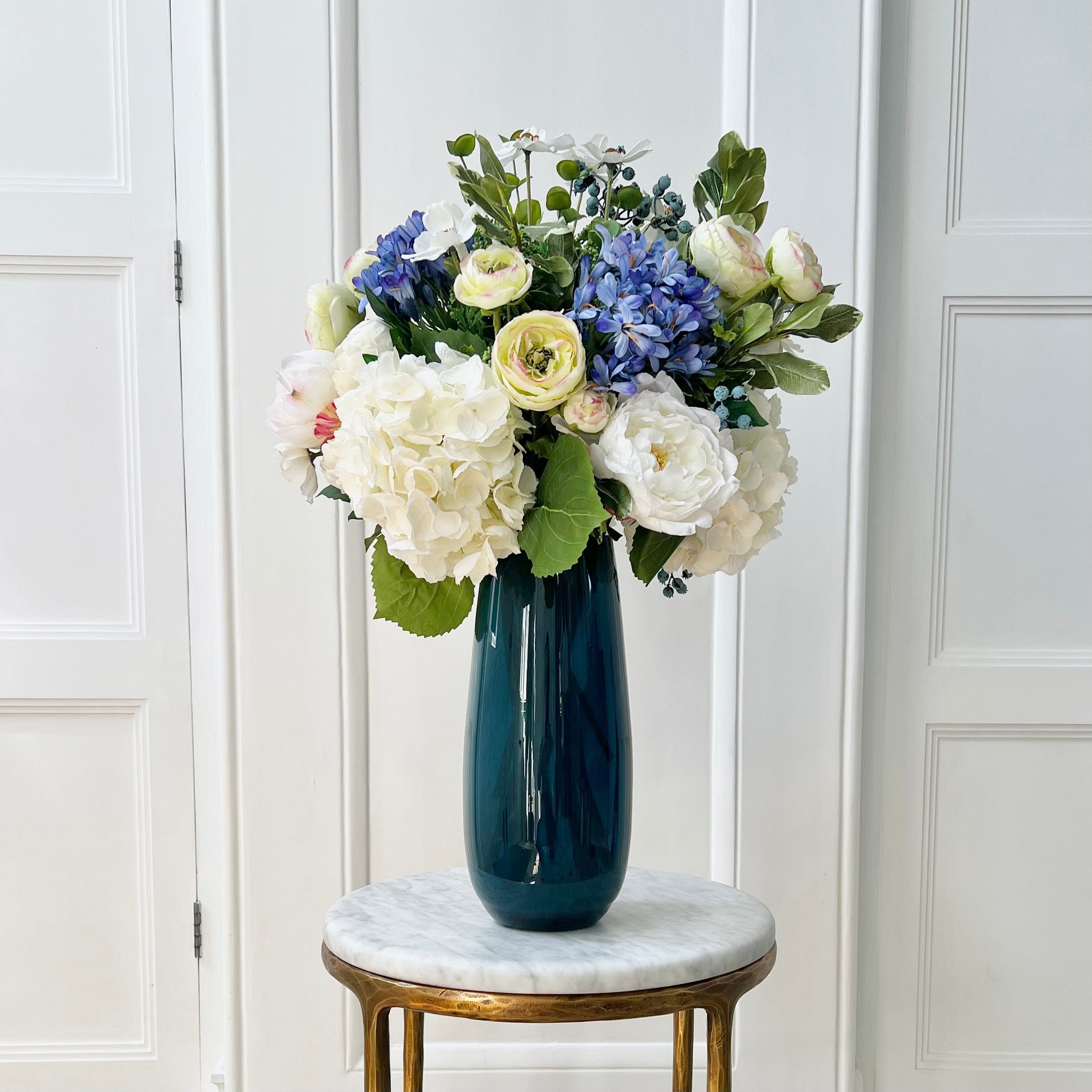 Blue & White Deluxe Artificial Flower Bouquet
