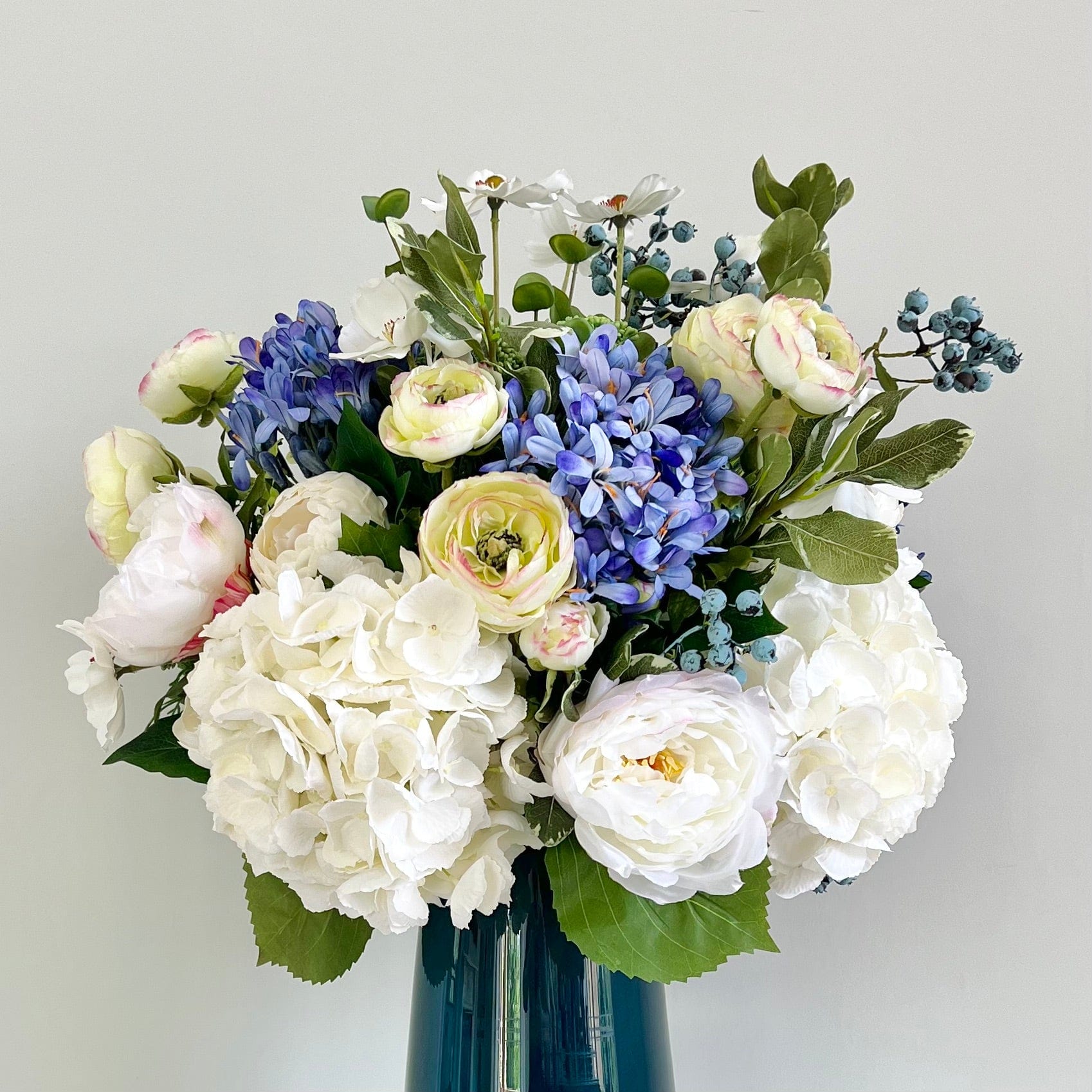 Blue & White Deluxe Artificial Flower Bouquet
