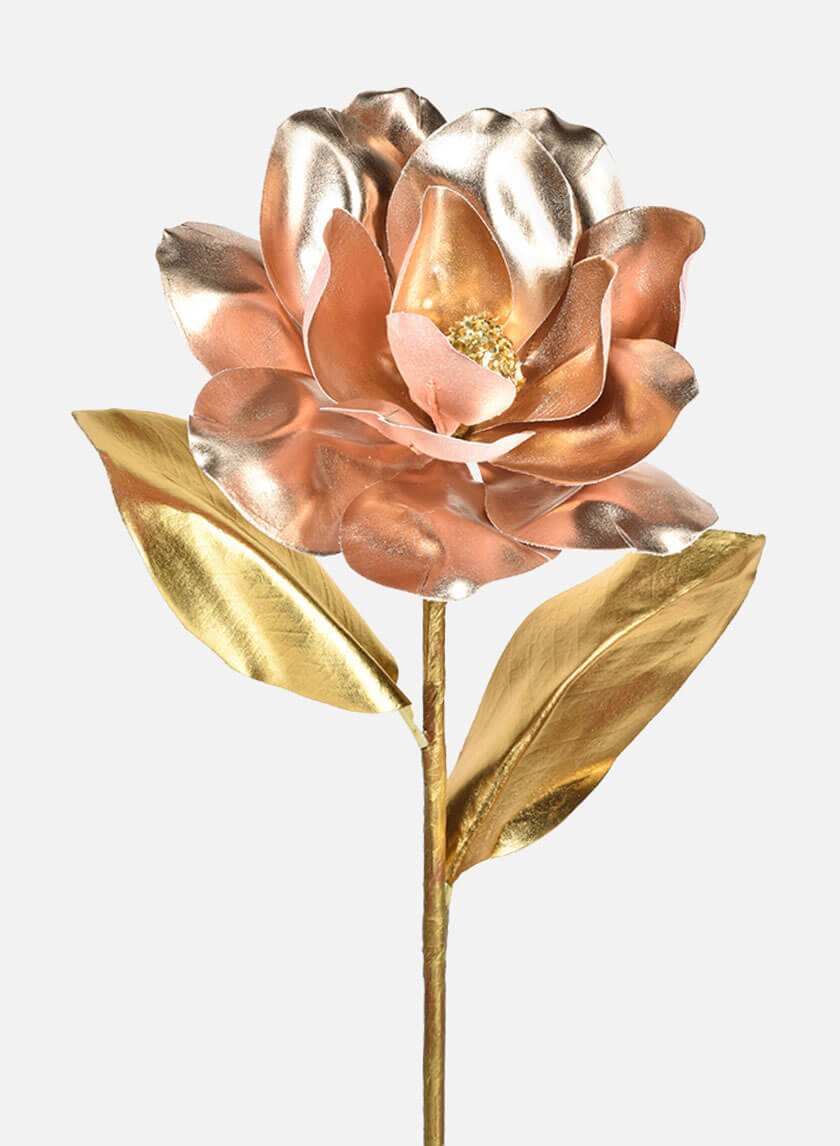 31in Long Rose Gold Magnolia With Gold Leaves