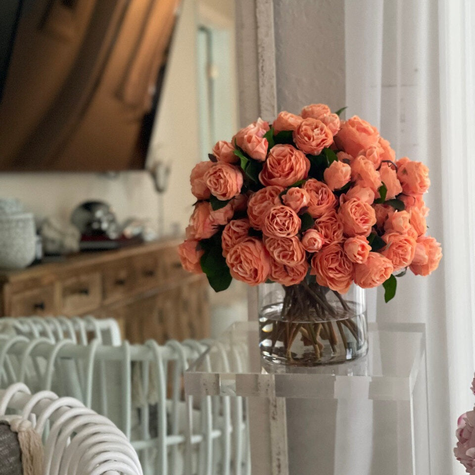 English Roses in Clear Glass Cylinder