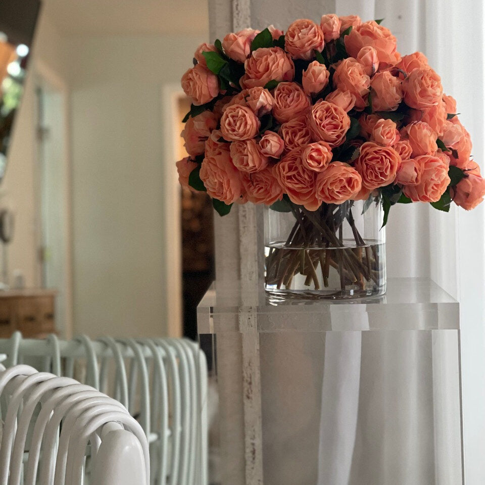 English Roses in Clear Glass Cylinder