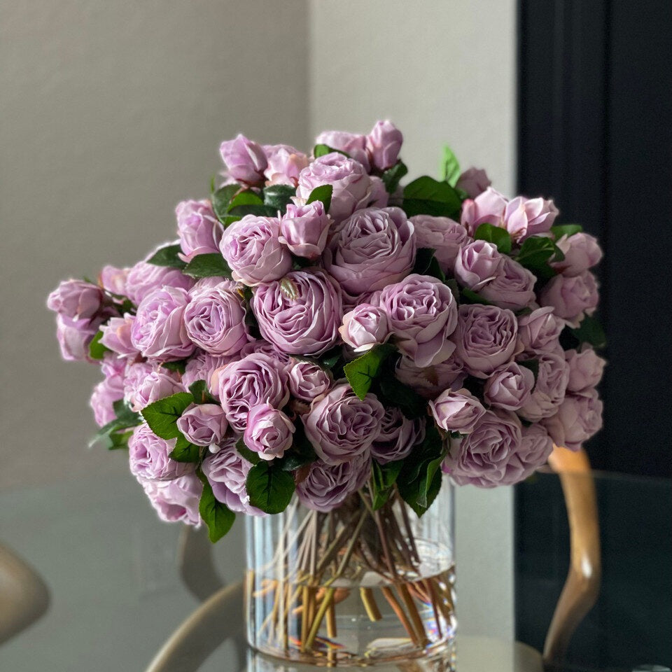 English Roses in Clear Glass Cylinder
