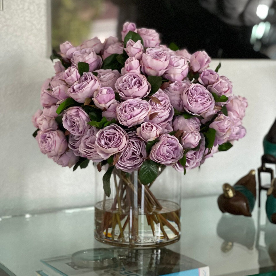 English Roses in Clear Glass Cylinder
