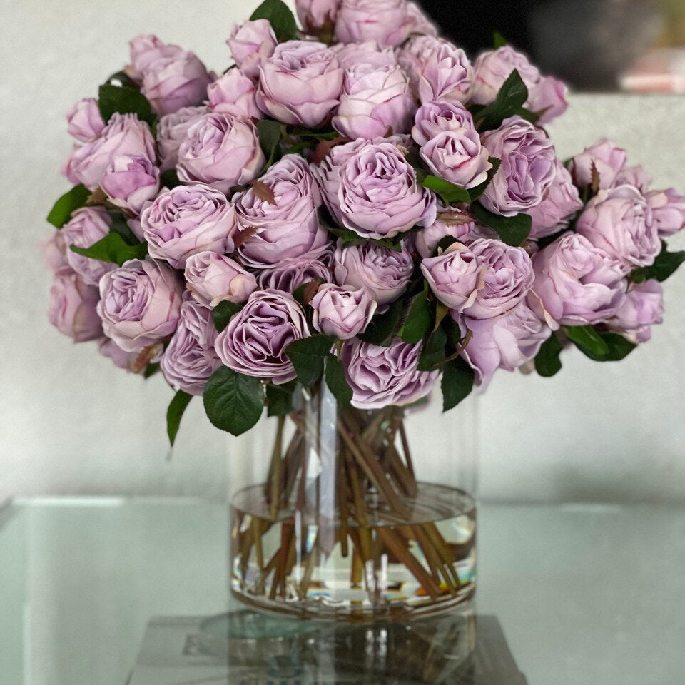 English Roses in Clear Glass Cylinder