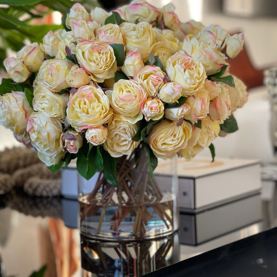 English Roses in Clear Glass Cylinder