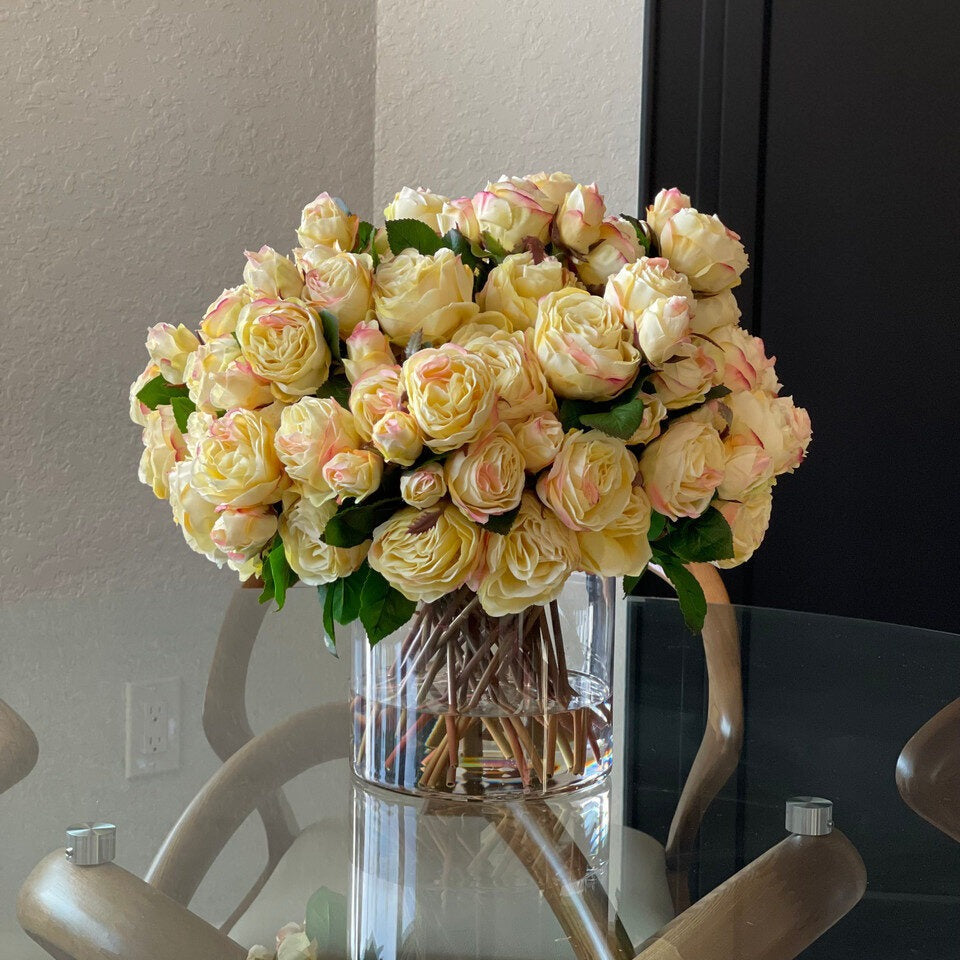English Roses in Clear Glass Cylinder