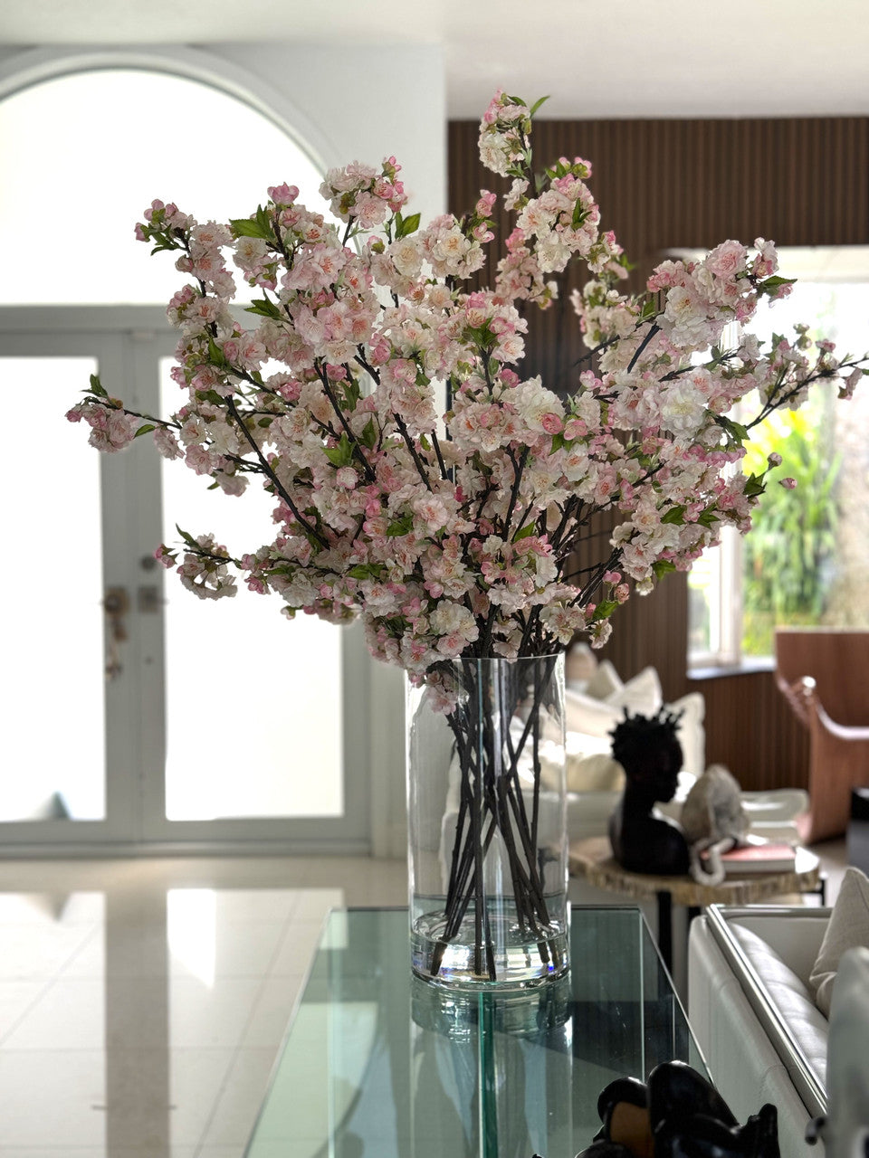 Pink Cherry Blossoms In 16″ Glass Cylinder