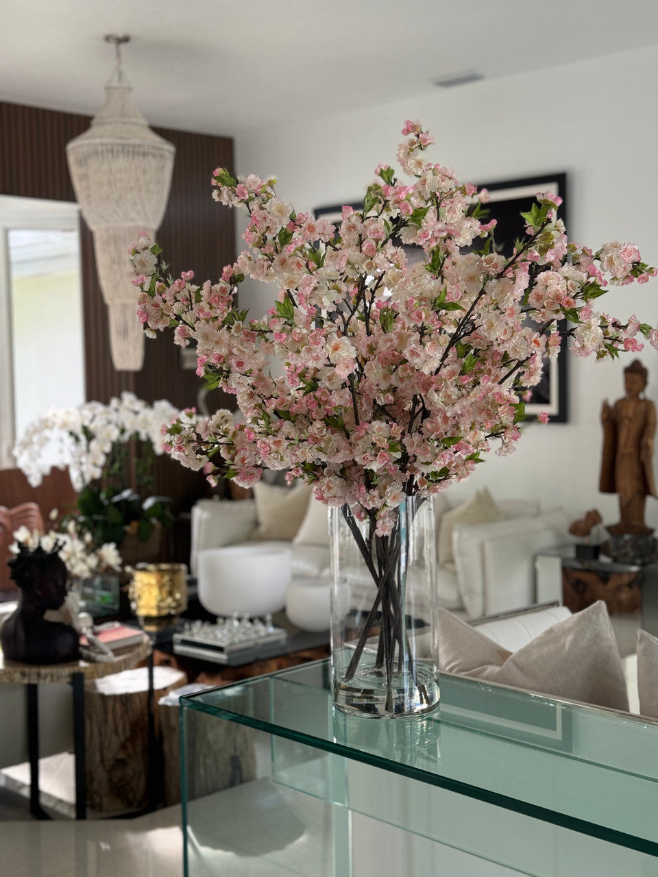 Pink Cherry Blossoms In 16″ Glass Cylinder
