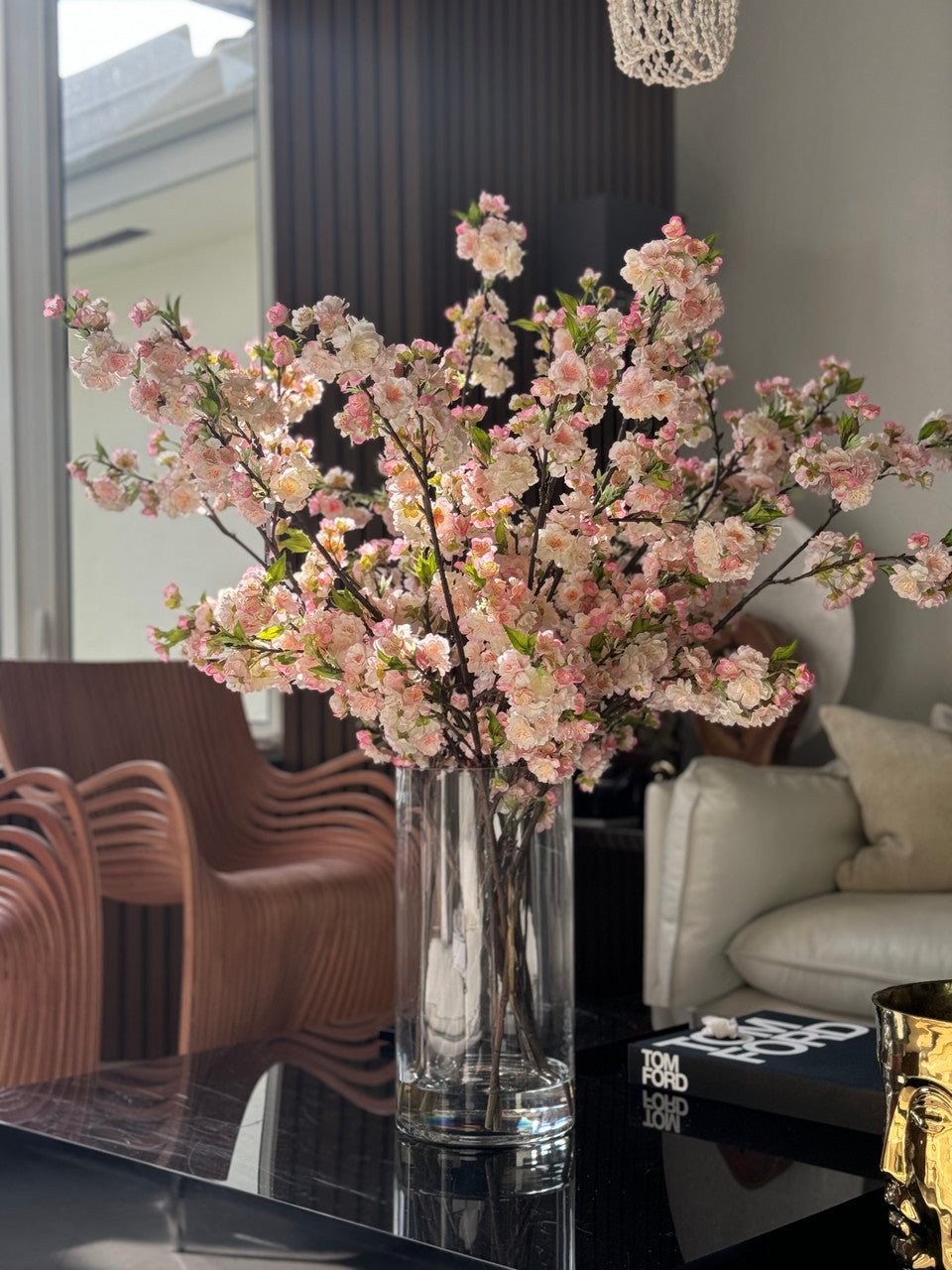 Pink Cherry Blossoms In 16″ Glass Cylinder