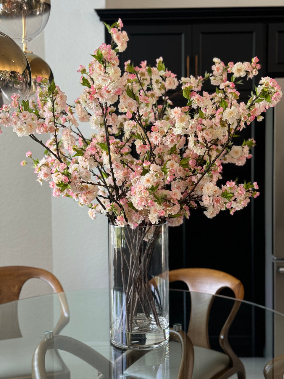 Pink Cherry Blossoms In 16″ Glass Cylinder