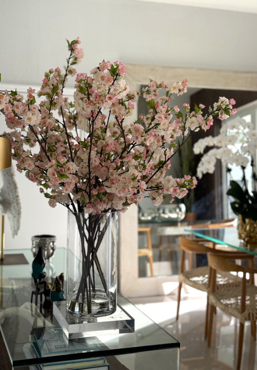 Pink Cherry Blossoms In 16″ Glass Cylinder