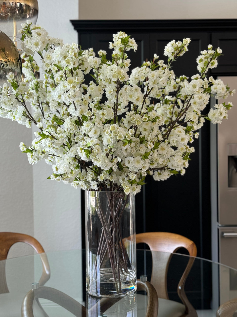 White Cherry Blossoms In 16″ Glass Cylinder