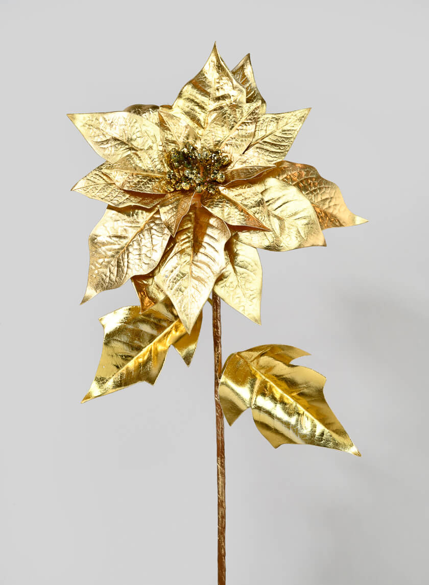 31in Long Pale Gold Poinsettia Stem